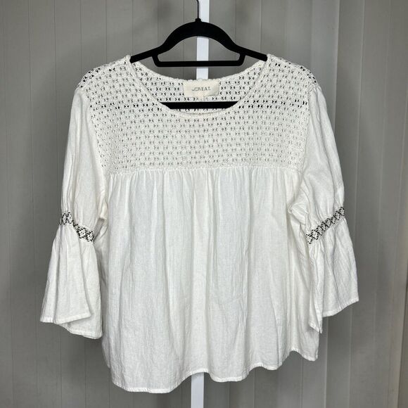The Great. Peasant Top Babydoll Lace Trim Ivory Relaxed Size 2 - Picture 1 of 9